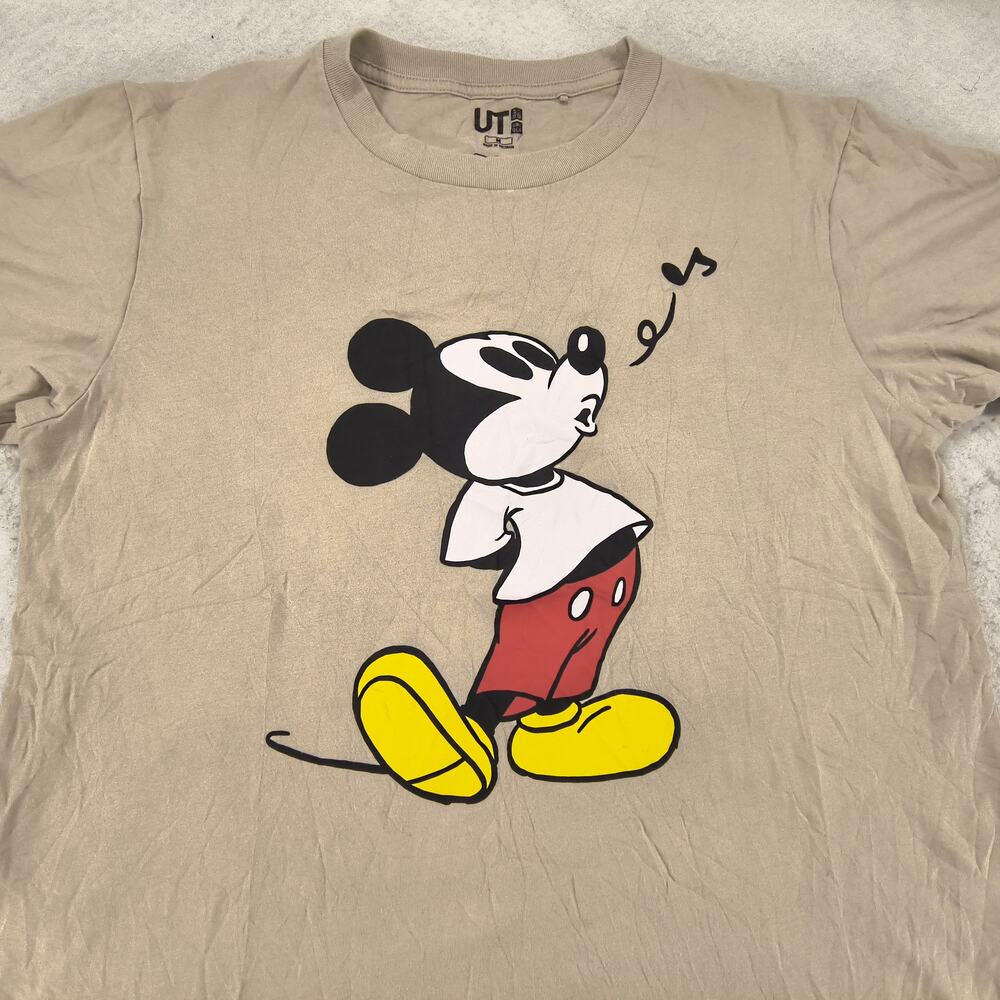 Disney Mickey Mouse Uniqlo Short Sleeve Graphic T Shirt Womens Size M Tan